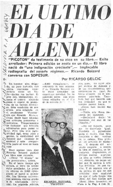 El Ultimo día de Allende  [artículo] Ricardo Gelcic.
