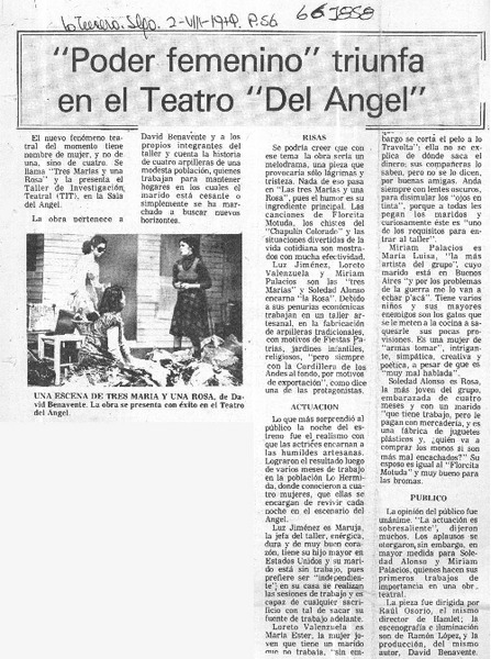 Poder femenino" trinfa en el Teatro "Del ángel"  [artículo]
