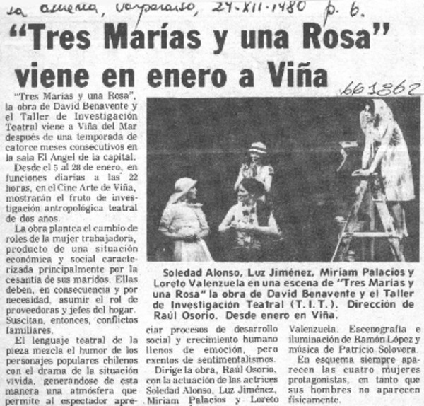 Tres Marías y una Rosa" viene en enero a Viña.  [artículo]