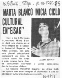 Marta Blanco inicia ciclo cultural en "Eisag".  [artículo]