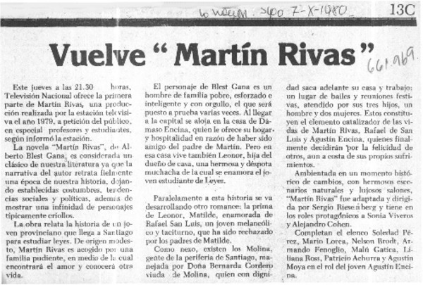 Vuelve "Martín Rivas".  [artículo]