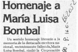 Homenaje a María Luisa Bombal.  [artículo]