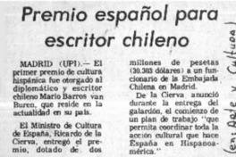 Premio español para escritor chileno.  [artículo]