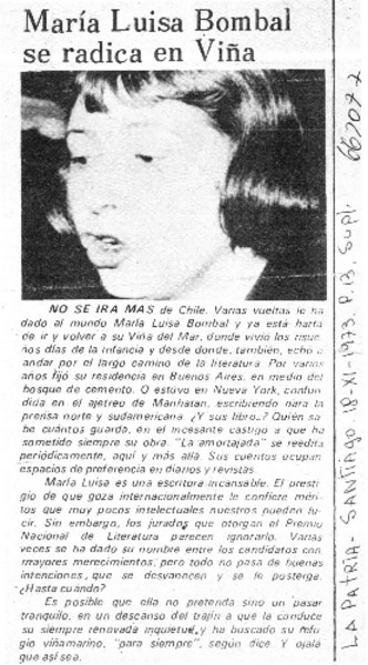María Luisa Bombal se radica en Viña.  [artículo]