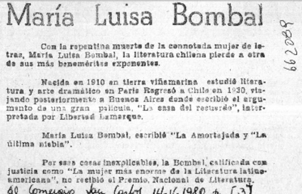 María Luisa Bombal.  [artículo]