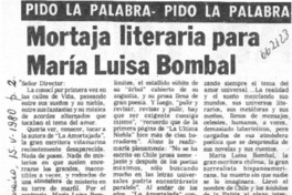 Mortaja literaria para María Luisa Bombal  [artículo] Maximiliano Vilches Gallardo.