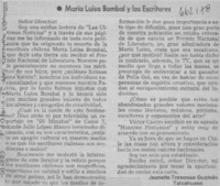 María Luisa Bombal y los escritores  [artículo] Jeanette Troncoso Guzmán.