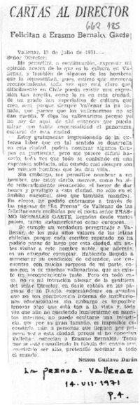 Cartas al director  [artículo] Nelson Gustavo Durán.