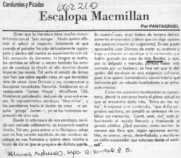 Escalopa Macmillan  [artículo] Pantagruel.