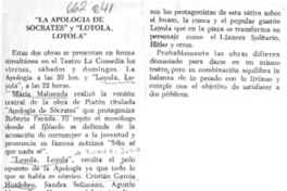 La apología de Sócrates" y "Loyola, Loyola".  [artículo]