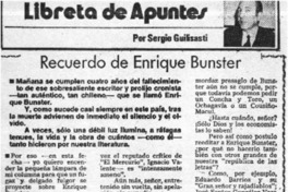 Recuerdo de Enrique Bunster  [artículo] Sergio Guilisasti.