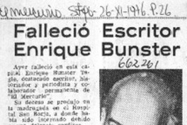 Falleció escritor Enrique Bunster.  [artículo]
