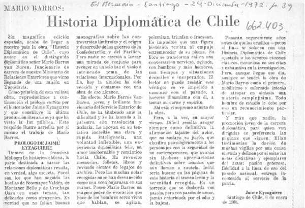 Historia diplomática de Chile  [artículo] Jaime Eyzaguirre.