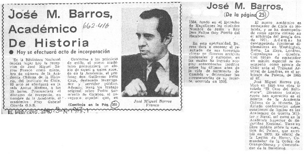 José M. Barros académico de historia.  [artículo]