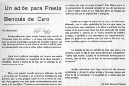 Un adiós para Fresia Benquis de Caro  [artículo] Iris Ariel Barraza Vallessi.