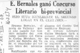 E. Bernales ganó concurso literario bi-provincial.  [artículo]