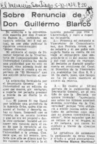 Sobre renuncia de don Guillermo Blanco  [artículo] Guillermo Blanco Martínez.