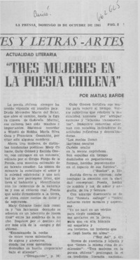 Tres mujeres en la poesía chilena"  [artículo] Matías Rafide.