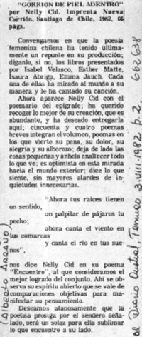Gorrión de piel adentro  [artículo] Alberto Arraño.