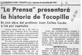 La Prensa" presentará la historia de Tocopilla.  [artículo]
