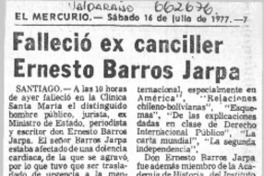 Falleció ex canciller Ernesto Barros Jarpa.  [artículo]