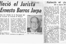 Falleció el jurista D. Ernesto Barros Jarpa.  [artículo]