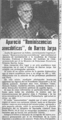 Apareció "Reminiscencias anecdóticas", de Barros Jarpa.  [artículo]