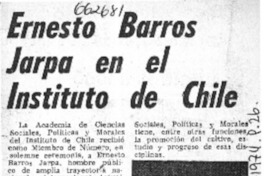 Ernesto Barros Jarpa en el Instituto de Chile.  [artículo]
