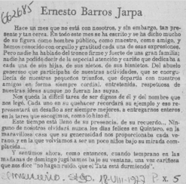 Ernesto Barros Jarpa  [artículo] X.