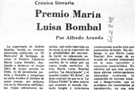 Premio María Luisa Bombal  [artículo] Alfredo Aranda.