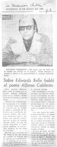 Sobre Edwards Bello habló el poeta Alfonso Calderón