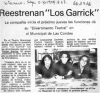 Reestrenan "Los Garrick".  [artículo]