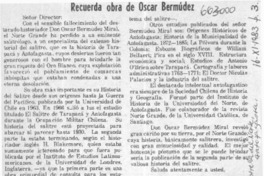 Recuerda obra de Oscar Bermúdez Miral  [artículo] Mario Zolezzi Velásquez.