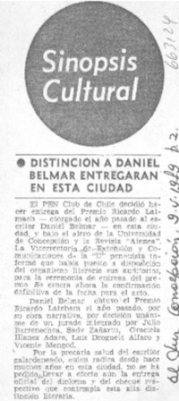 Distinción a Daniel Belmar entregarán en esta ciudad.