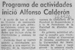 Programa de actividades inició Alfonso Calderón.  [artículo]