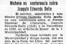 Mañana es conferencia sobre Joaquín Edwards Bello