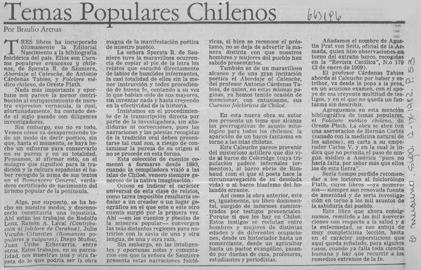 Temas populares chilenos  [artículo] Braulio Arenas.