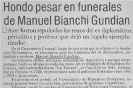 Hondo pesar en funerales de Manuel Bianchi Gundian.  [artículo]