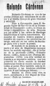 Rolando Cárdenas  [artículo] Ramón Riquelme.