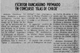Escritor rancaguino premiado en concurso "Islas de Chiloé".