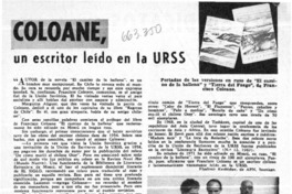 Coloane, un escritor leído en la URSS  [artículo] Vladimir Kesbisbev.