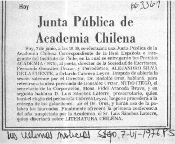 Junta Pública de Academia Chilena.  [artículo]