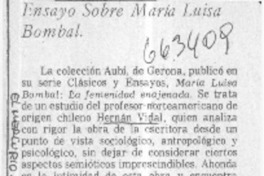 Ensayo sobre María Luisa Bombal.  [artículo]