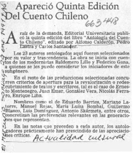 Apareció quinta edición del cuento chileno.  [artículo]
