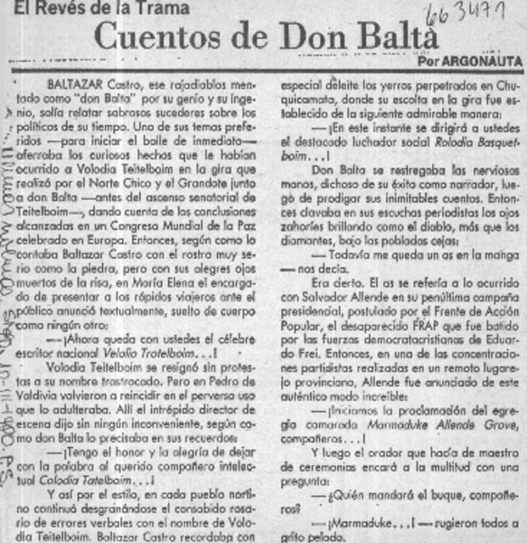 Cuentos de Don Balta  [artículo] Argonauta.