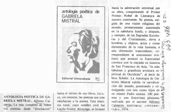 Antología poética de Gabriela Mistral.  [artículo]