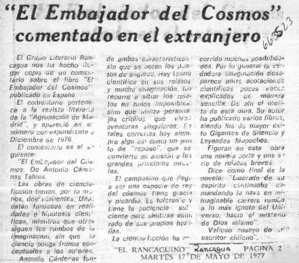 El embajador del cosmos" comentado en el extranjero.  [artículo]
