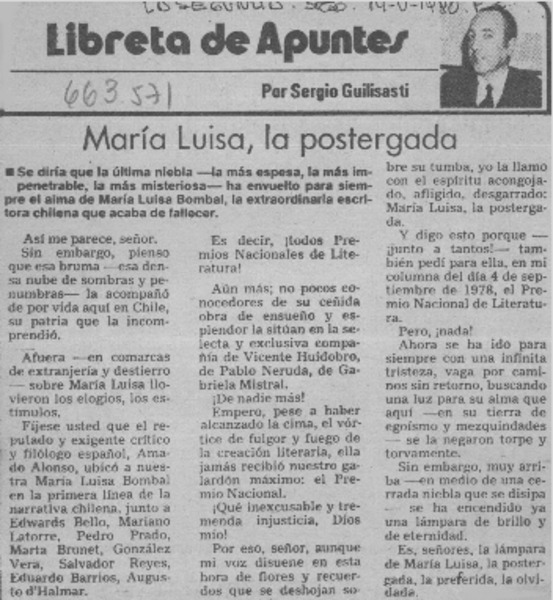 María Luisa, la postergada  [artículo] Sergio Guilisasti.