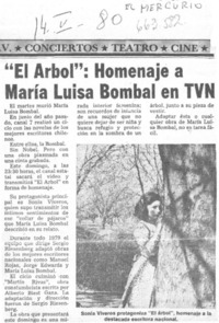 "El árbol", homenaje a María Luisa Bombal en TVN.  [artículo]