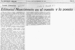 Editorial Nascimento en el cuento y la poesía  [artículo] Carlos R. Ibacache I.